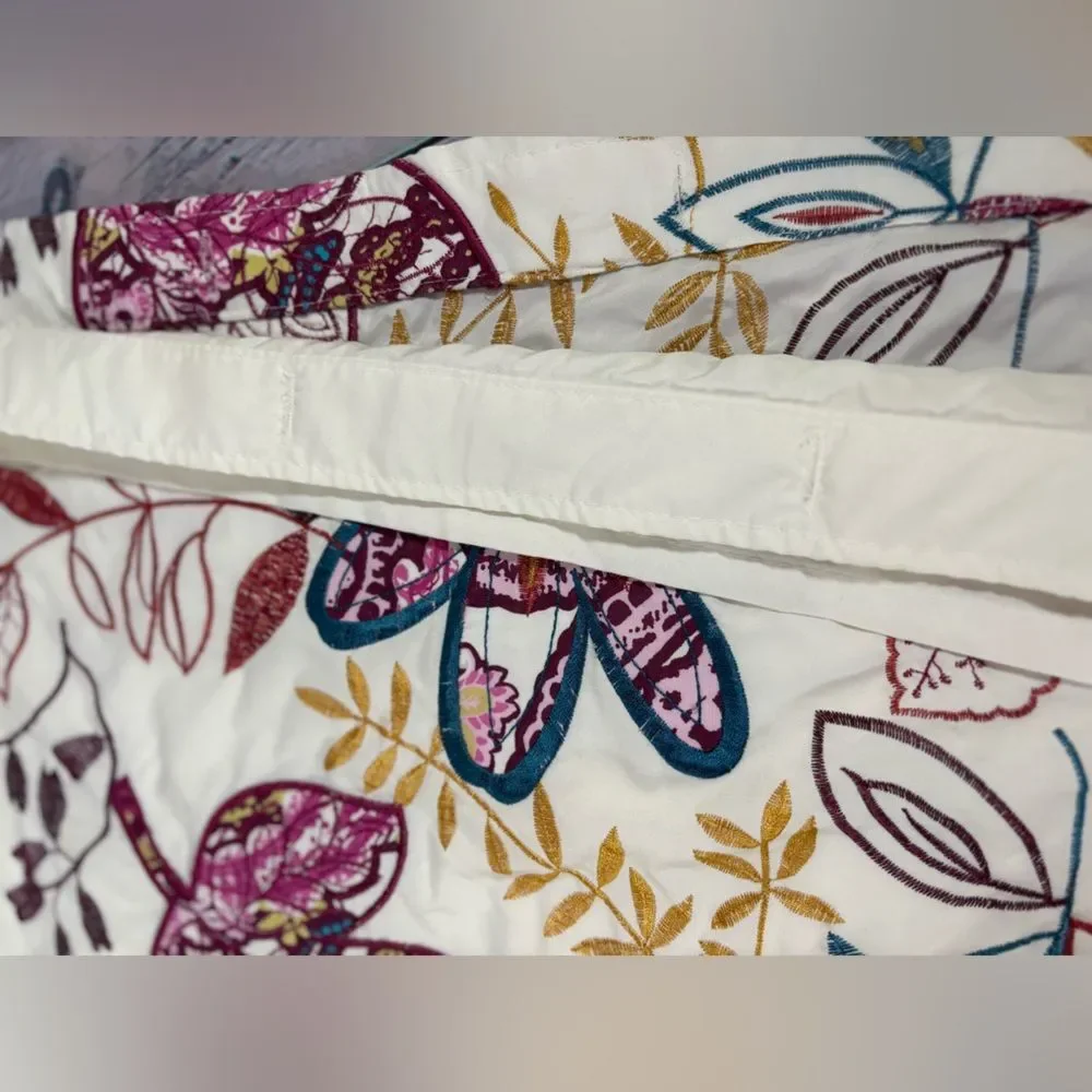 Bacova Molly Blue Purple Embroidered Garden Floral Boho Cottage Shower Curtain
